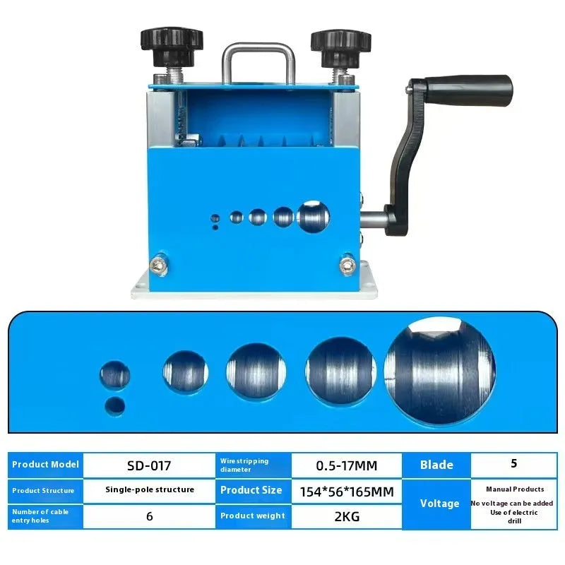 SD-017 manual wire stripping machine showing compact 154mm design for 0.5-17mm diameter wires