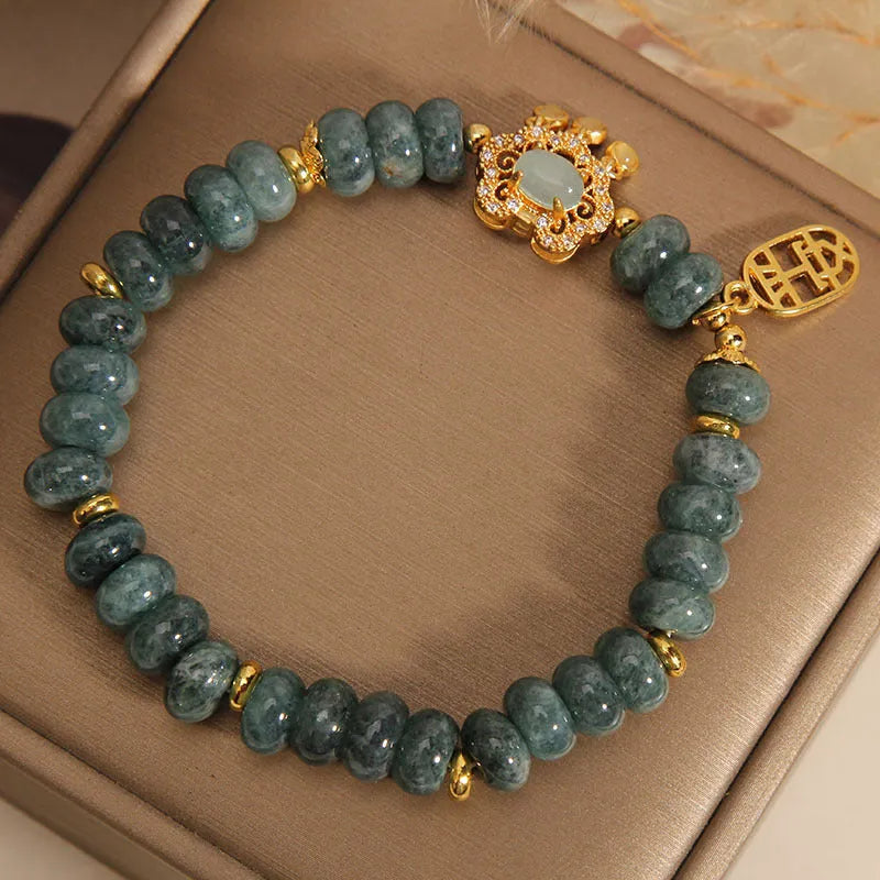 Natural emerald green jade abacus bead bracelet for women with alloy safety lock clasp