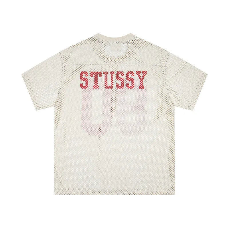 Loose cotton short sleeve jersey with letter printing, available in black, apricot, white, green, dark blue and khaki, sizes S-XL