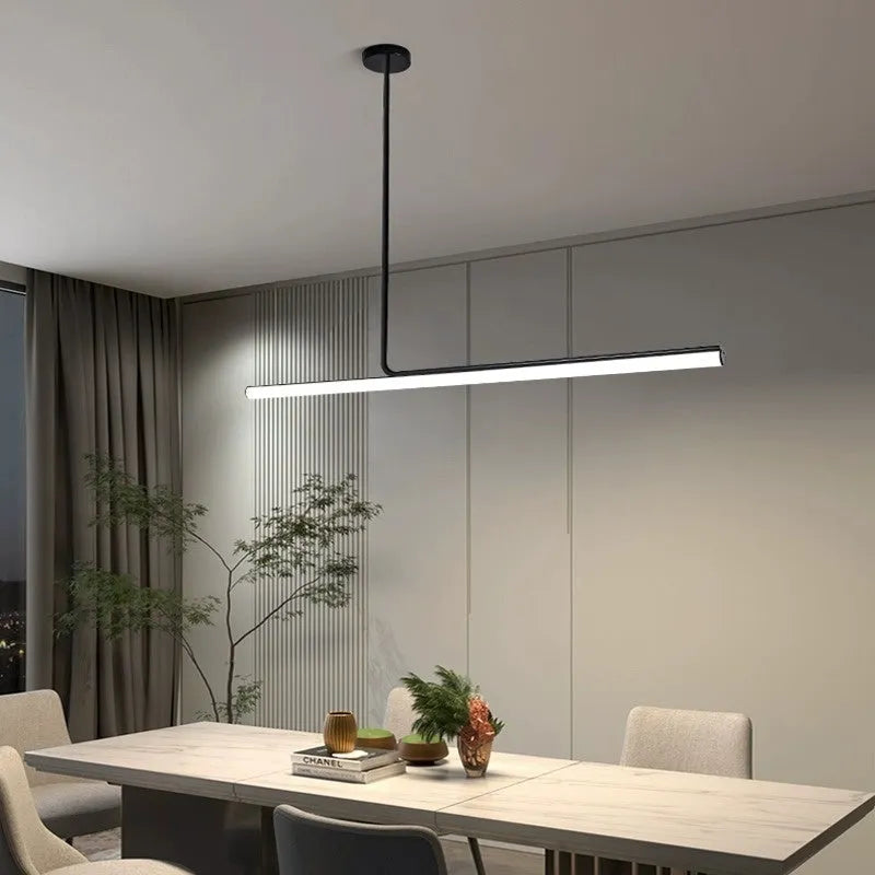 Modern minimalist Nordic linear pendant light in black or white, 80cm to 150cm long, 220V dining room ceiling lamp