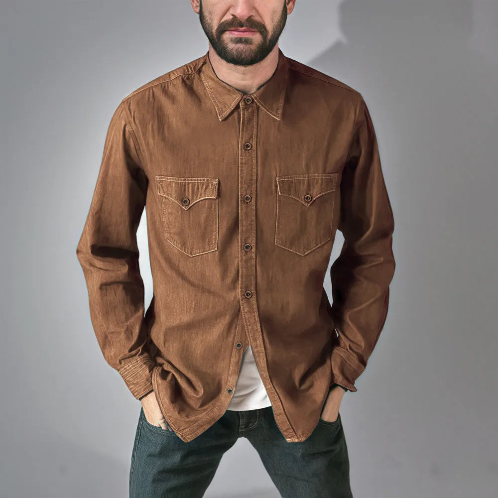 Men's denim cardigan coat in multiple colours showing regular fit design and cotton denim fabric