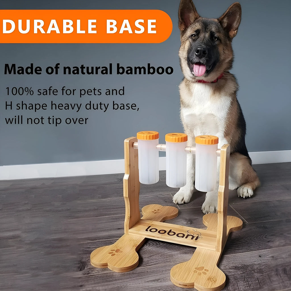 Wooden dog puzzle toy feeder with interactive design for slow feeding and mental stimulation games