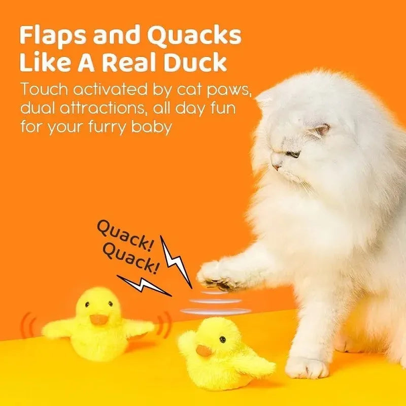 Yellow flapping duck interactive cat toy with removable plush cover and USB charging cable