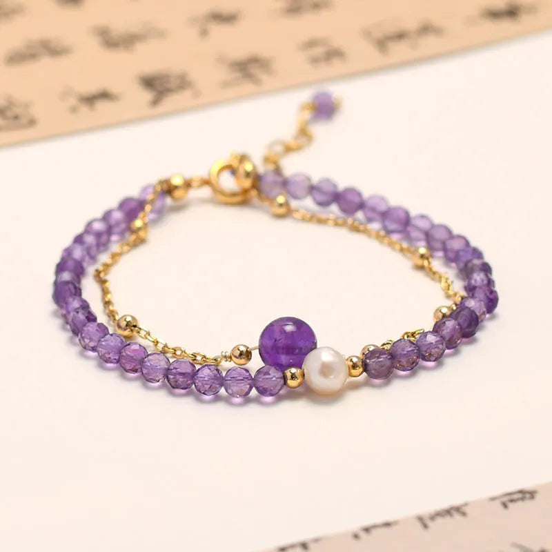 Women's amethyst crystal bracelet with diamond-shaped beads and silver electroplated Chinese style design