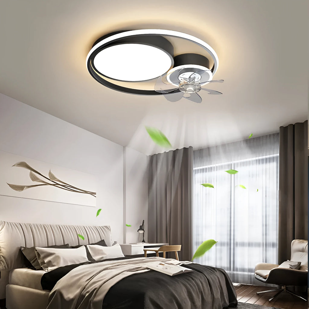 Nordic style ceiling fan light with metal blades and acrylic lampshade in 48cm diameter
