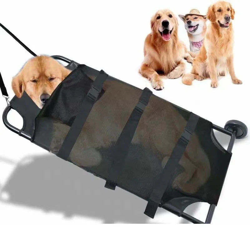 Black foldable aluminium alloy pet stretcher for emergency animal transport