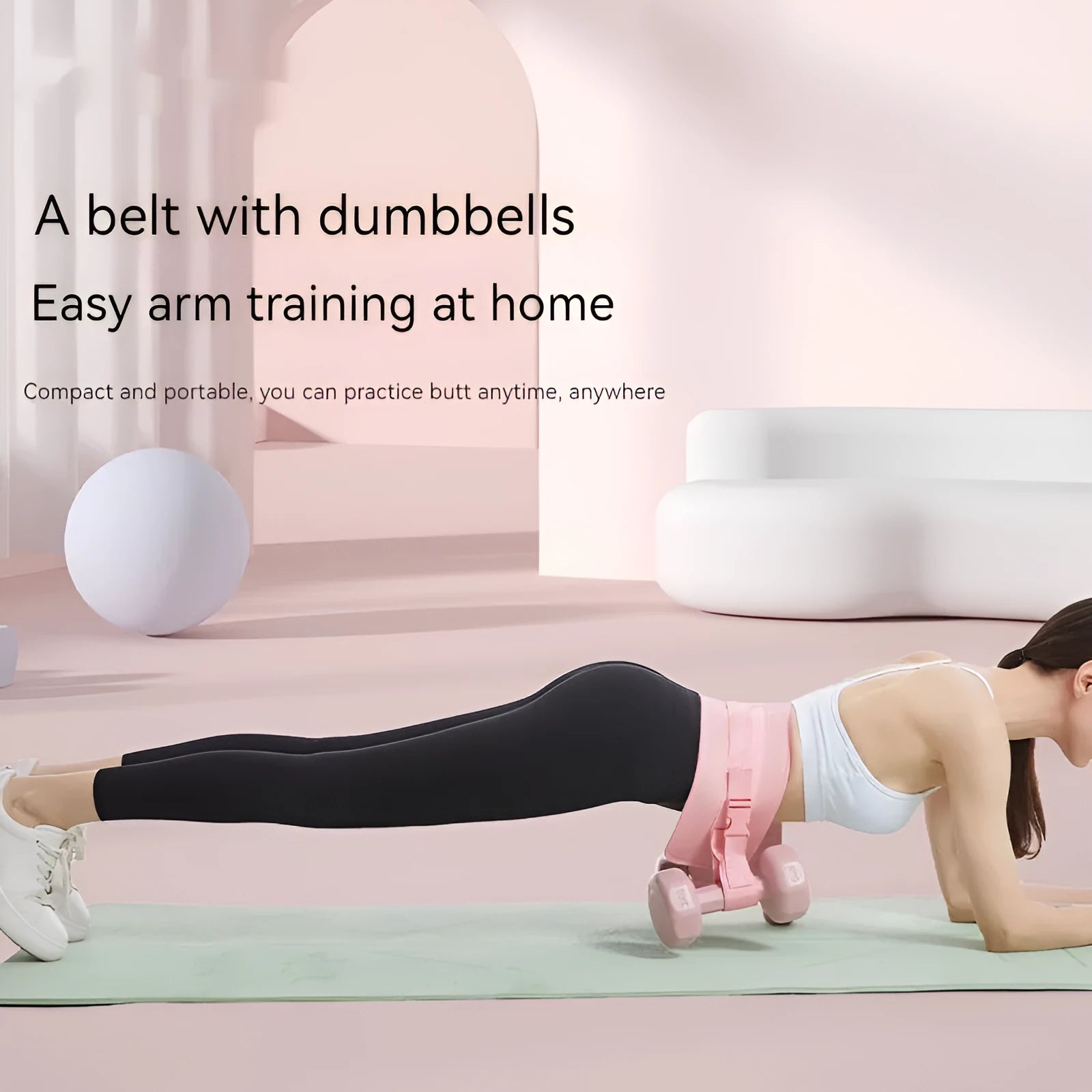 Black or pink fitness auxiliary strap for lumbar support during dumbbell barbell hip bridge exercises.
