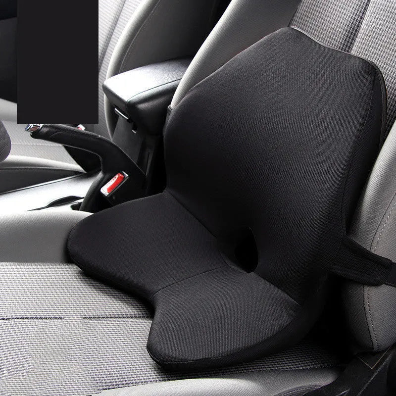 Car waist support pad with memory foam cushioning and adjustable straps shown in beige colour option