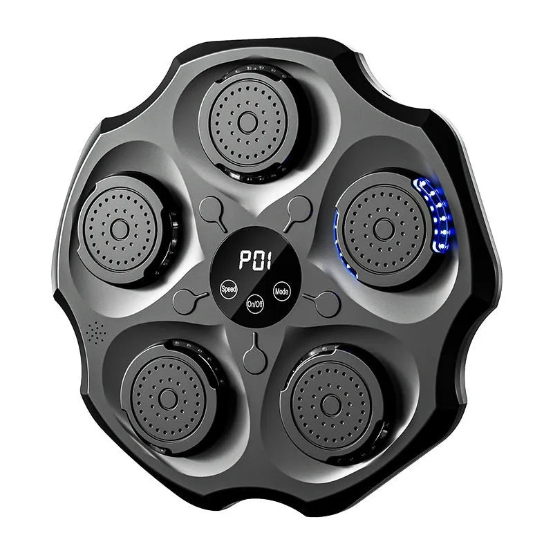 Black hanging boxing wall target with Bluetooth music rhythm recognition and included boxing glove for home fitness training