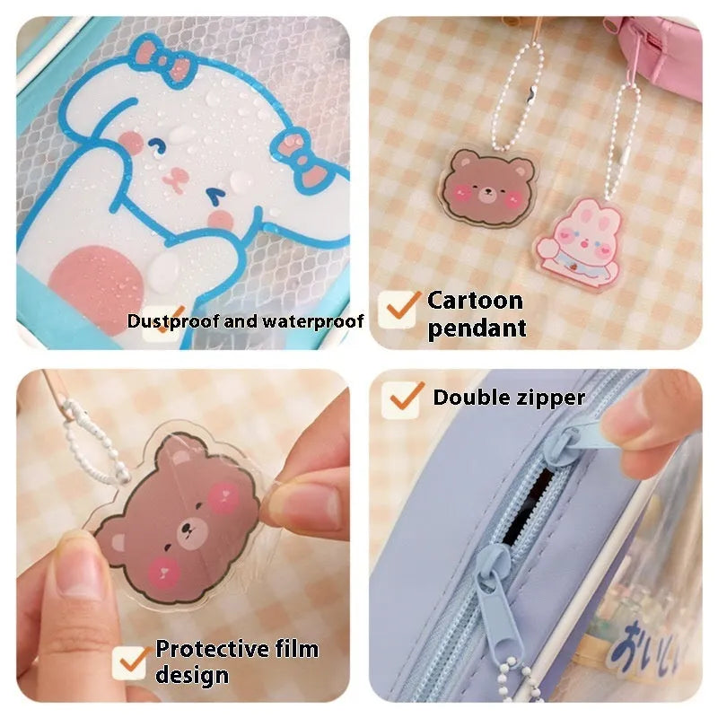 Transparent cartoon student pencil case with large capacity for stationery organisation
