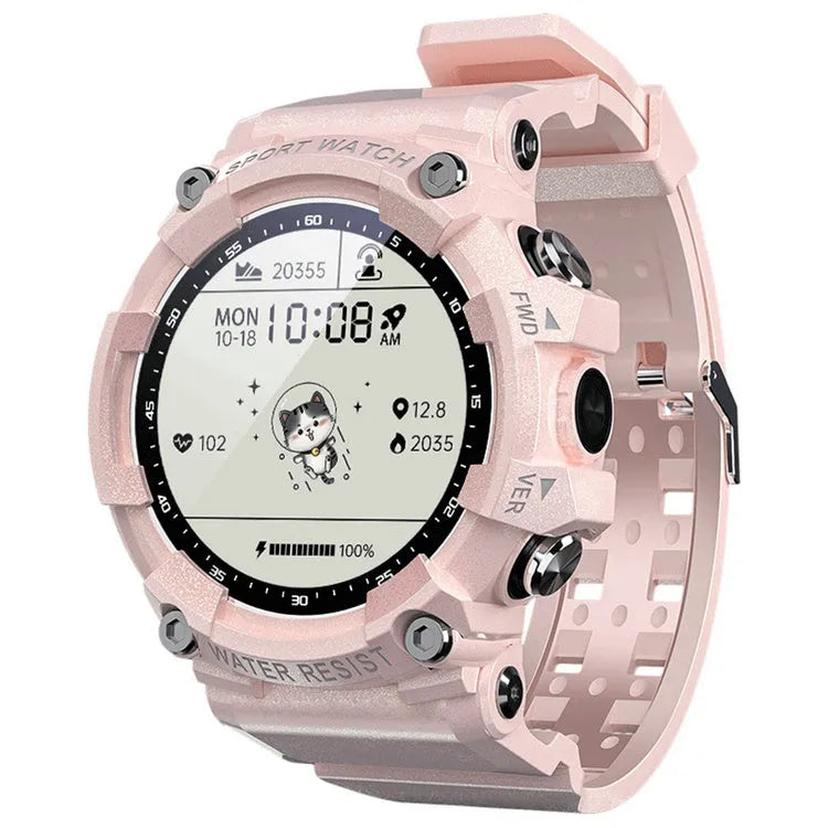 ATTACK 3 IP67 waterproof smart watch with round screen shown in black, white, and pink colour options