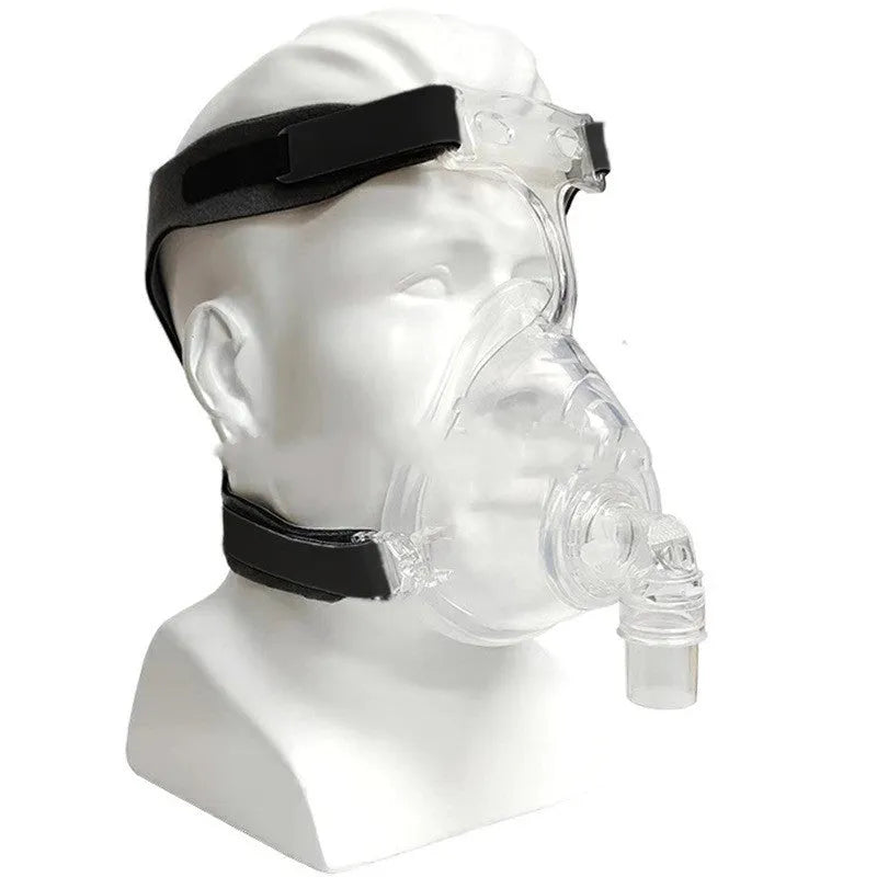 Transparent silicone CPAP breathing mask ventilator accessory with headband and elbow adapters