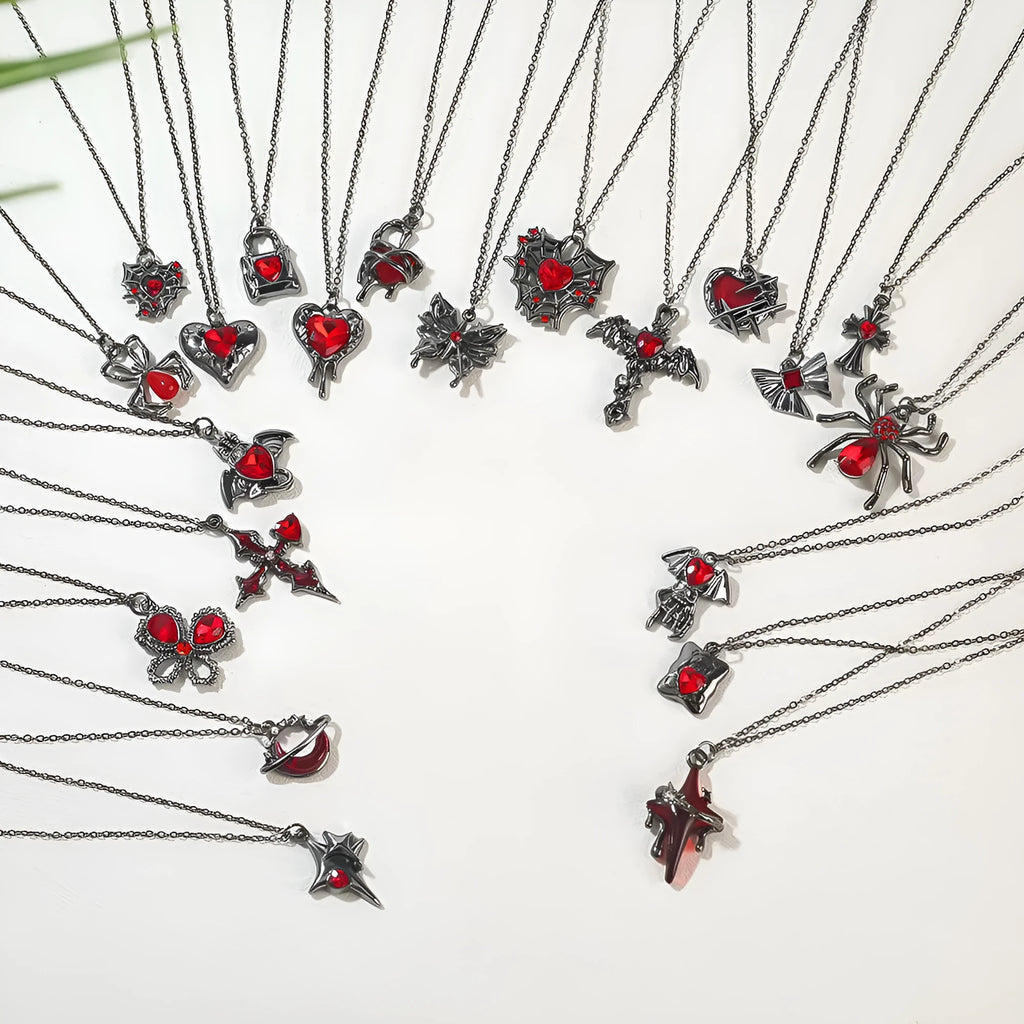 Halloween necklace with electroplated zinc alloy spider bat cross pendant on regular chain