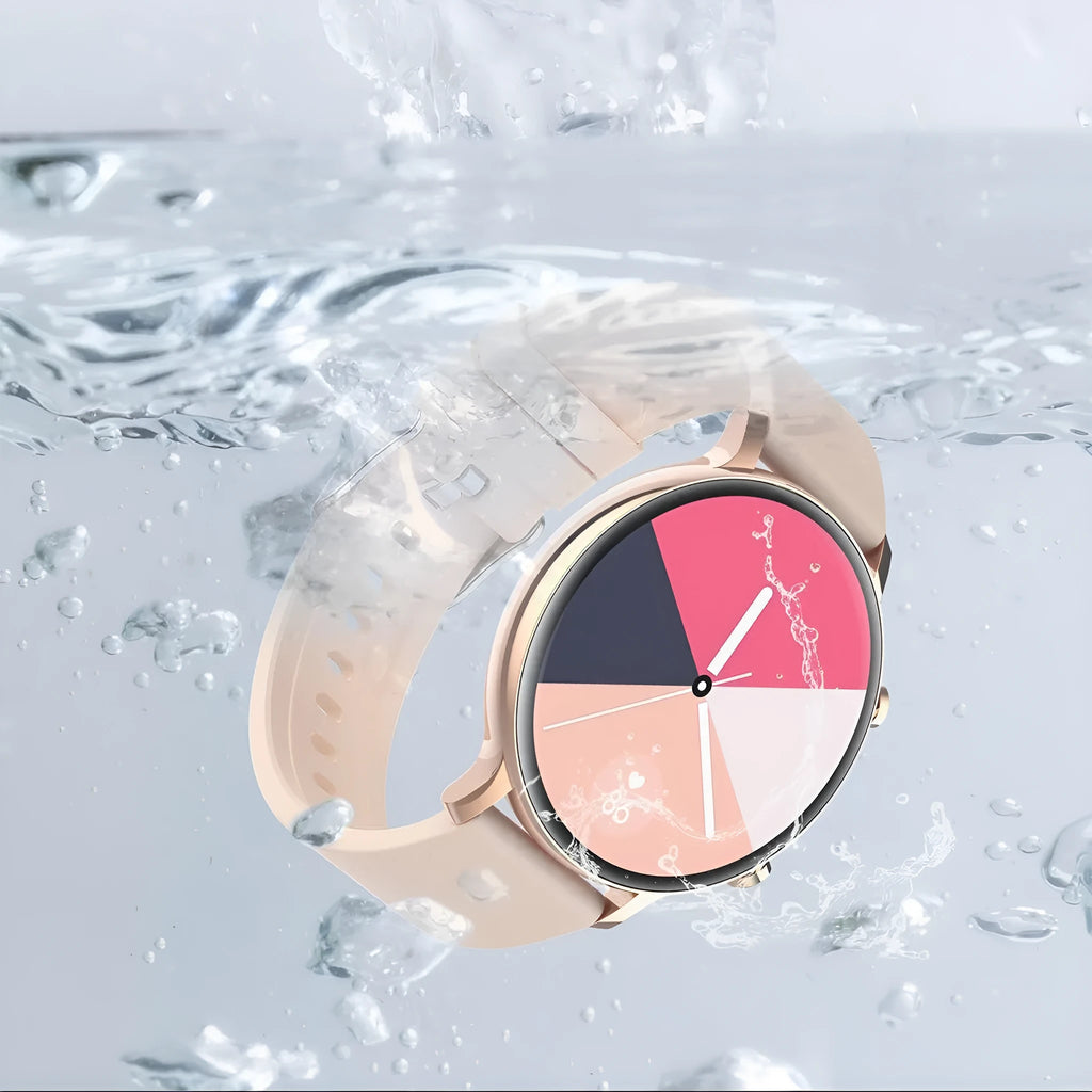 Bluetooth call smartwatch with stainless steel strap showing 41-43mm display with health metrics