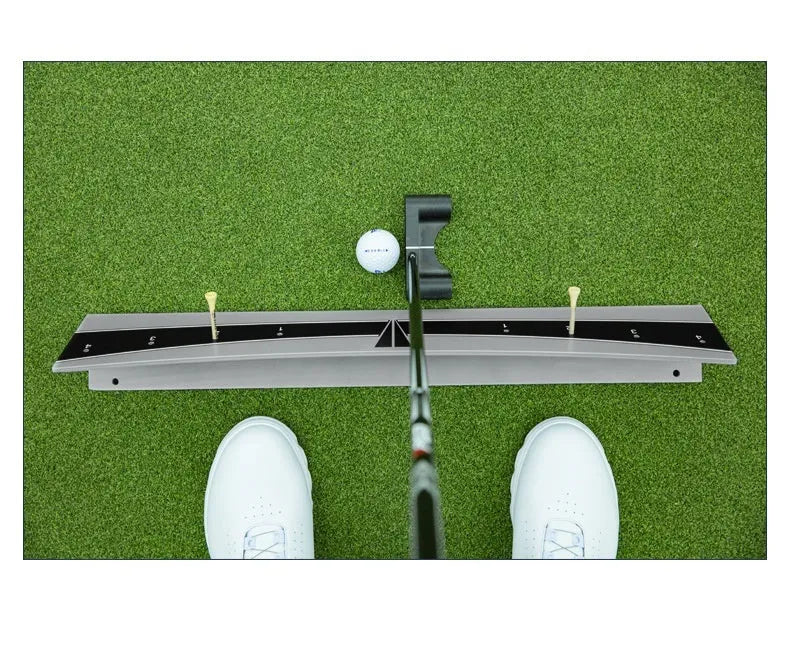 Adjustable golf putter trajectory balance simulator with PVC construction