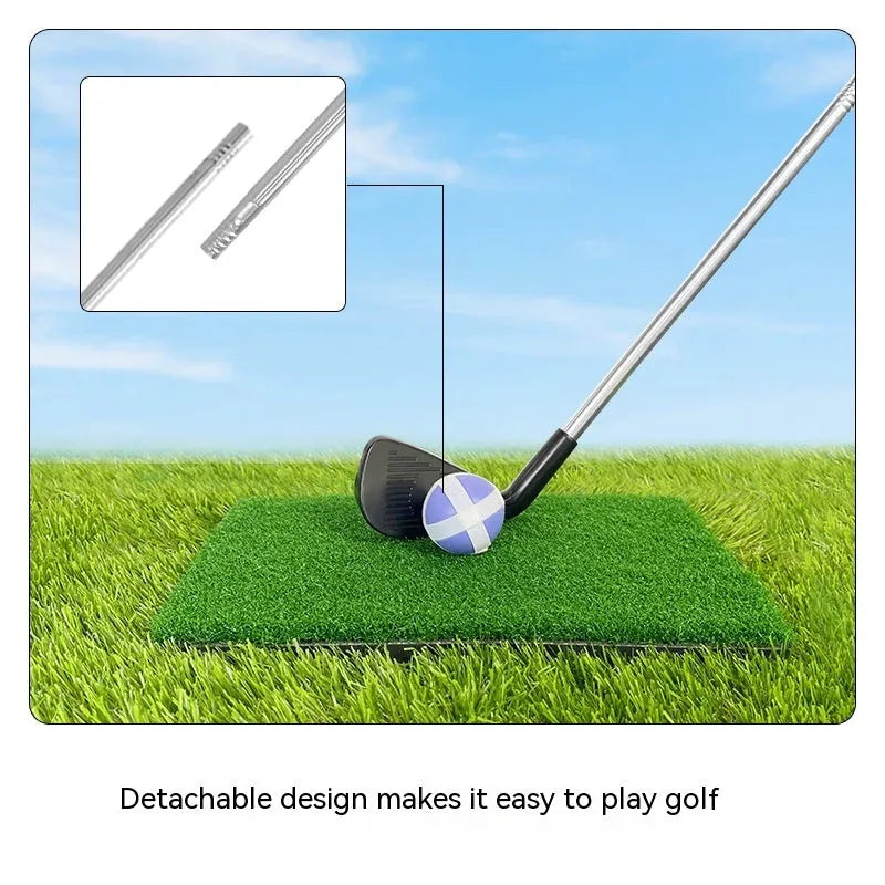 Metal golf club set showing adult and child sizes for outdoor training