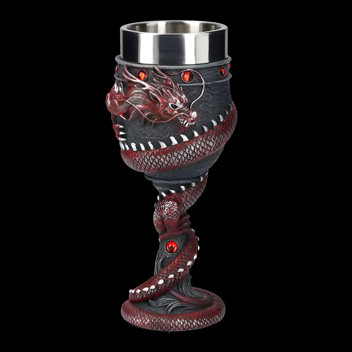 Chinese dragon design stainless steel wine glass with 3D resin decoration in gold colour