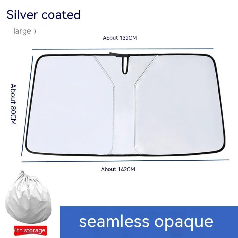 Titanium silver NC fabric car sun shade with double ring front shield design