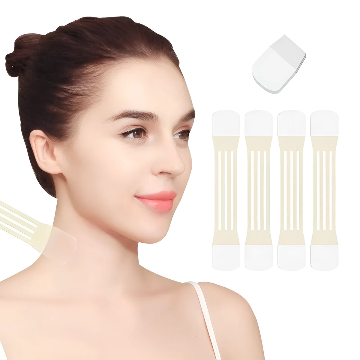 Skin tone coloured neck pattern adhesive tape set with four pieces and twenty replacement patches
