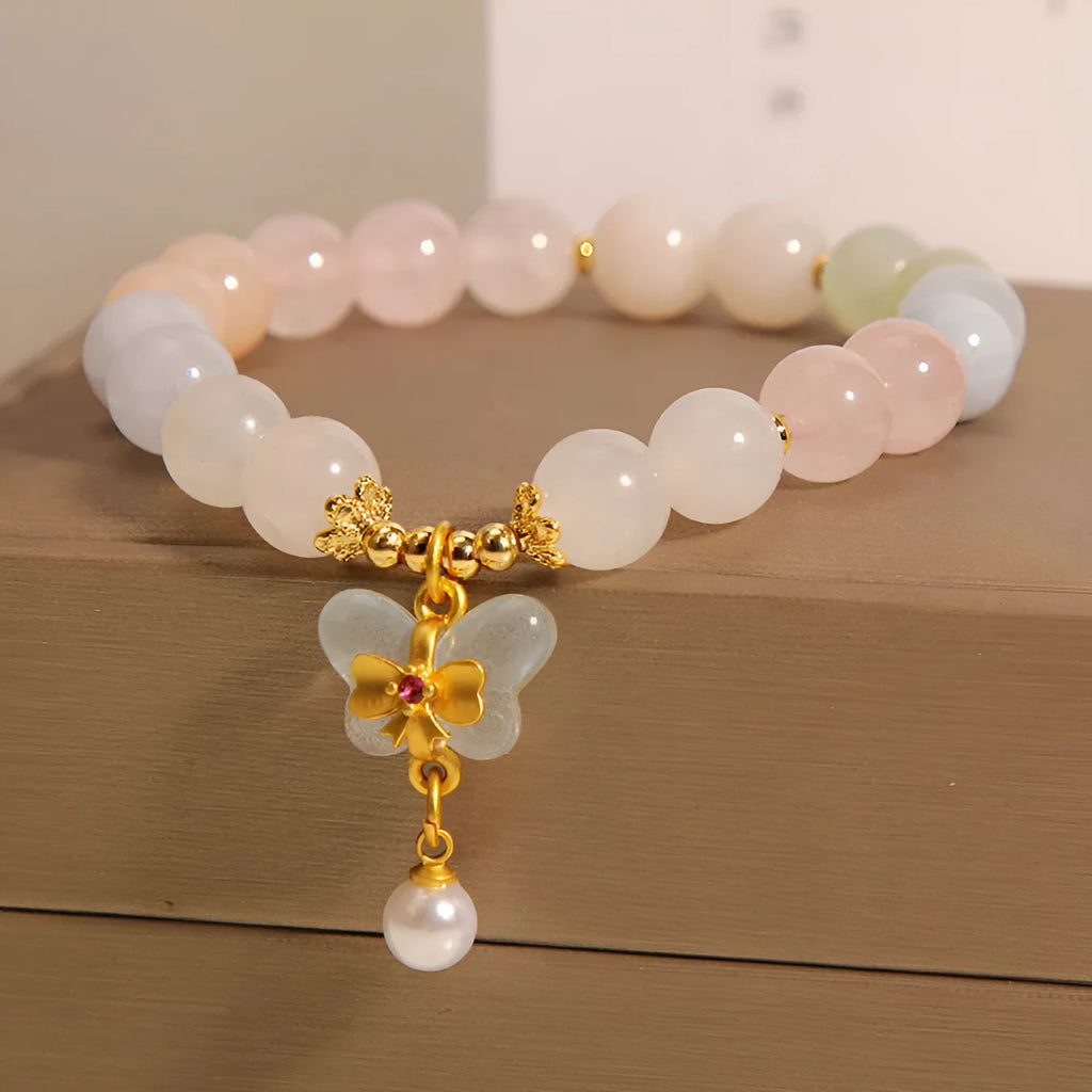 Crystal bracelet with colourful Morganite butterfly pendant in candy colours
