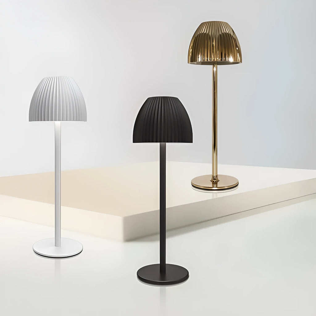 Modern dimmable night lamp with thin round base in black or white, featuring USB charging