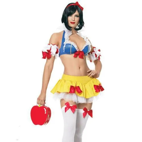Snow White anime cosplay dress costume set with headdress, top, skirt, and sleeves
