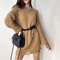 Women's loose hole knitted pullover sweater in solid colour, available in Rose Red, black and khaki, sizes S to XL