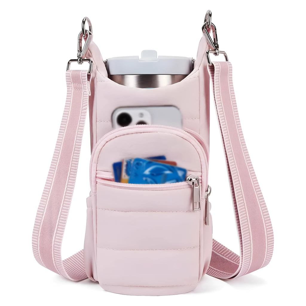 Cloth water bottle bag for bicycles in black, pink, or beige colours