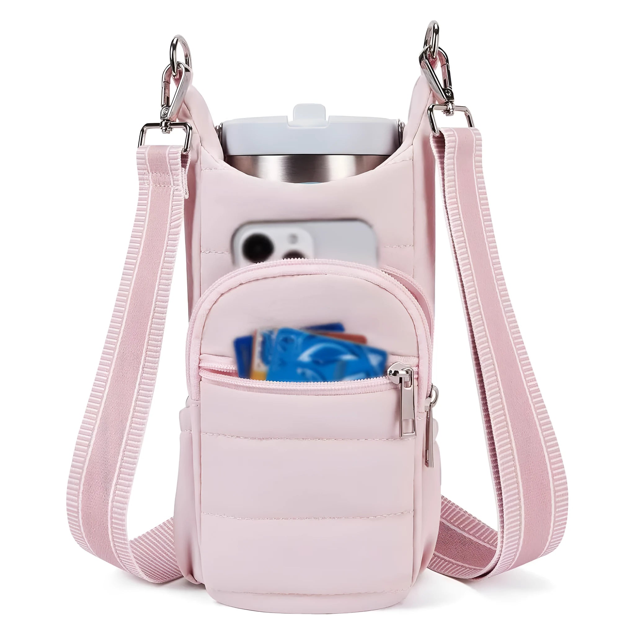 Cloth water bottle bag for bicycles in black, pink, or beige colours