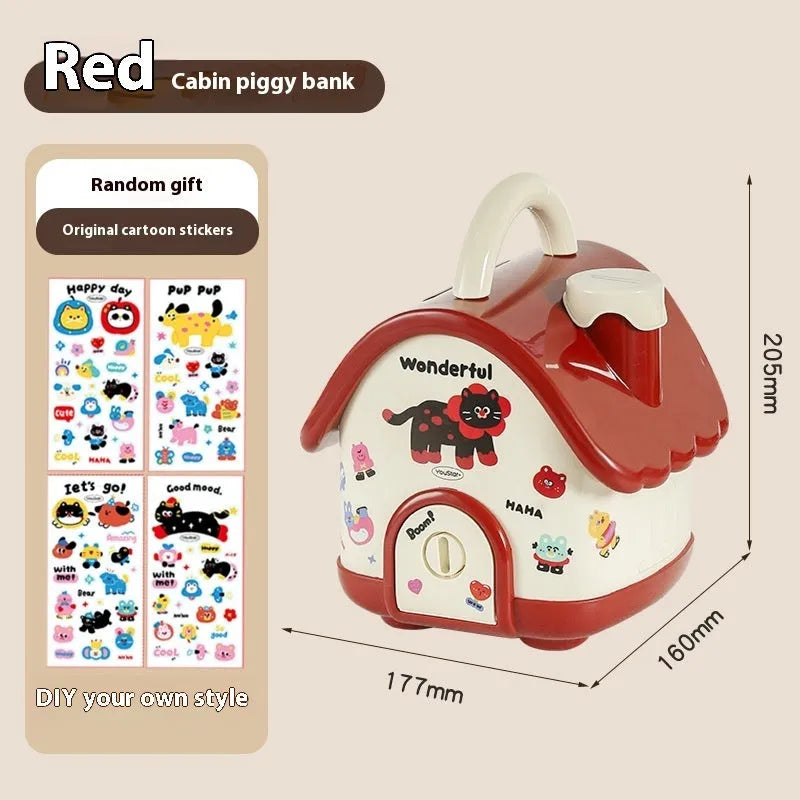 Plastic desktop storage box with cartoon stickers showing 2L capacity for stationery organisation