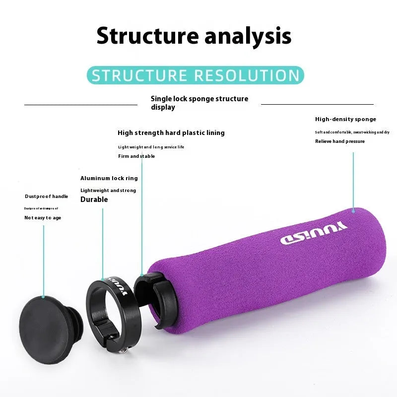 Mountain bike sponge handlebar grip covers in black, purple or biange colours weighing 41g