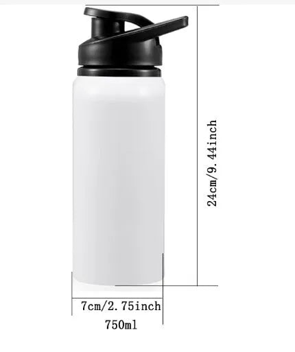 White aluminium sports water bottle for cycling in 600ml and 750ml sizes