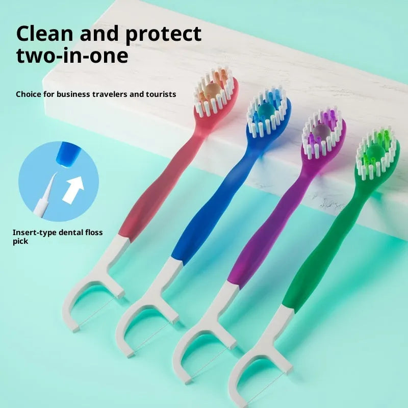 Disposable portable soft-bristle floss bead toothbrush for adults, 8 pieces per pack, English packaging