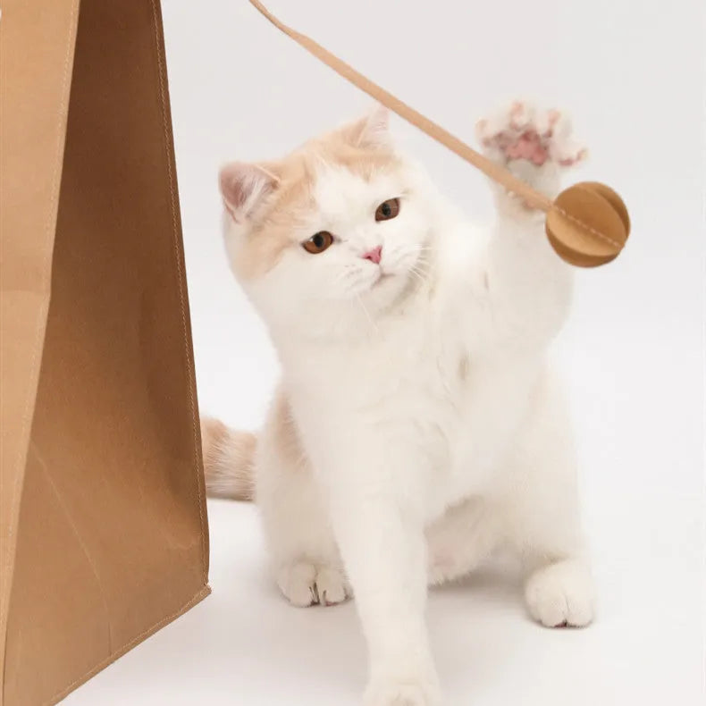 Brown kraft paper cat nest with integrated scratch board measuring 40cm wide by 53cm tall
