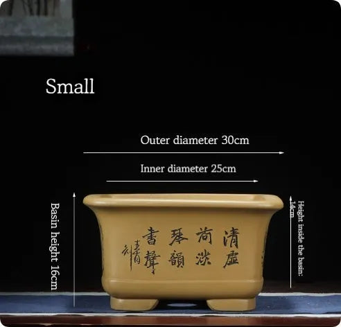 Large antique Chinese style purple clay flower pot for indoor plants and bonsai trees