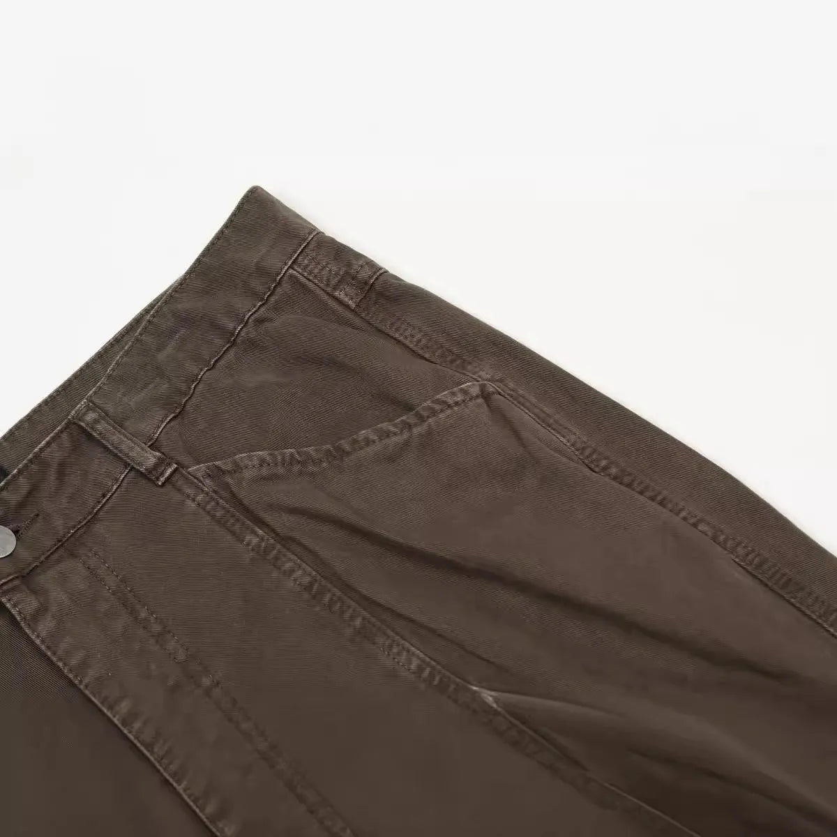 Men's brown loose fit straight leg cotton trousers with high waist design