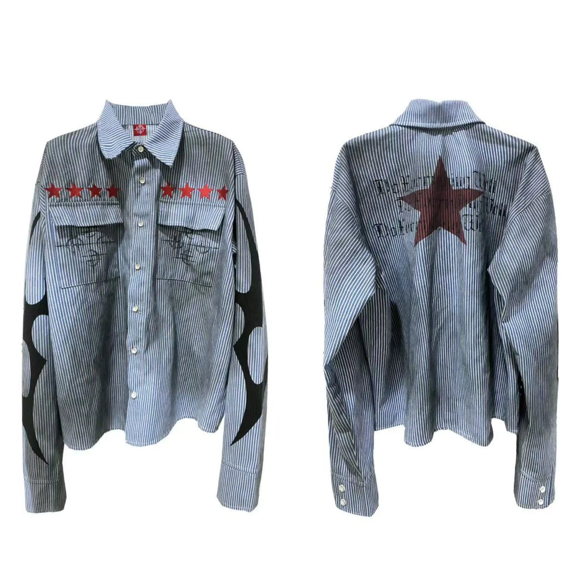 Men's washed-out dirty blue striped casual shirt with long sleeves and lapel collar