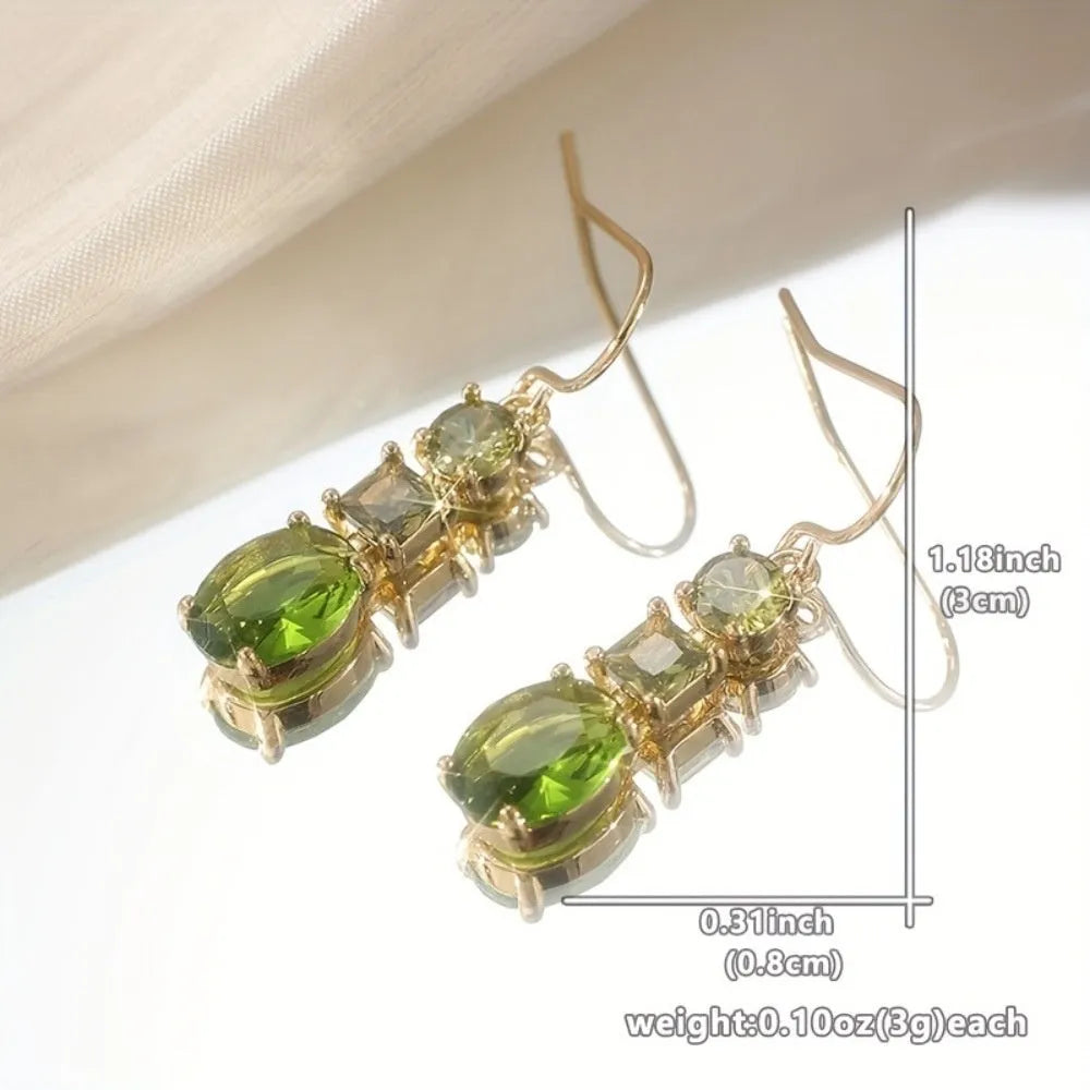 Green geometric copper earrings with quadrilateral design and retro bohemian style