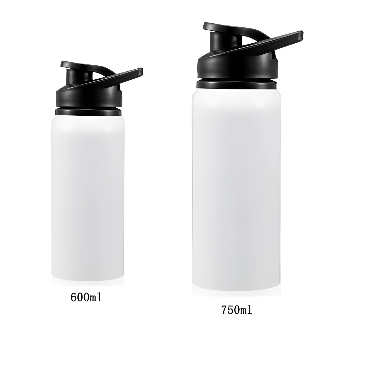 White aluminium sports water bottle for cycling in 600ml and 750ml sizes