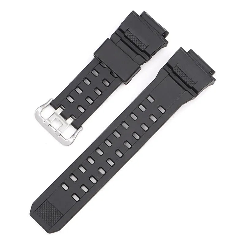 Camouflage pattern TPU rubber watch strap with a silver buckle.