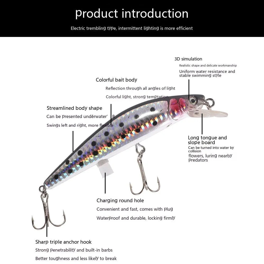 Floating Mino Electric USB Bait Lamp colourful fishing lure with USB charger