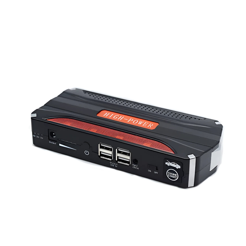 Black and red vehicle emergency starting power supply measuring 178mm with 7800mAh battery capacity