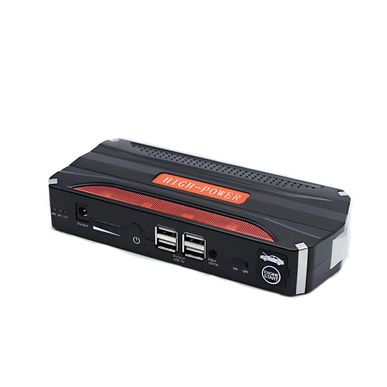 Black and red vehicle emergency starting power supply measuring 178mm with 7800mAh battery capacity