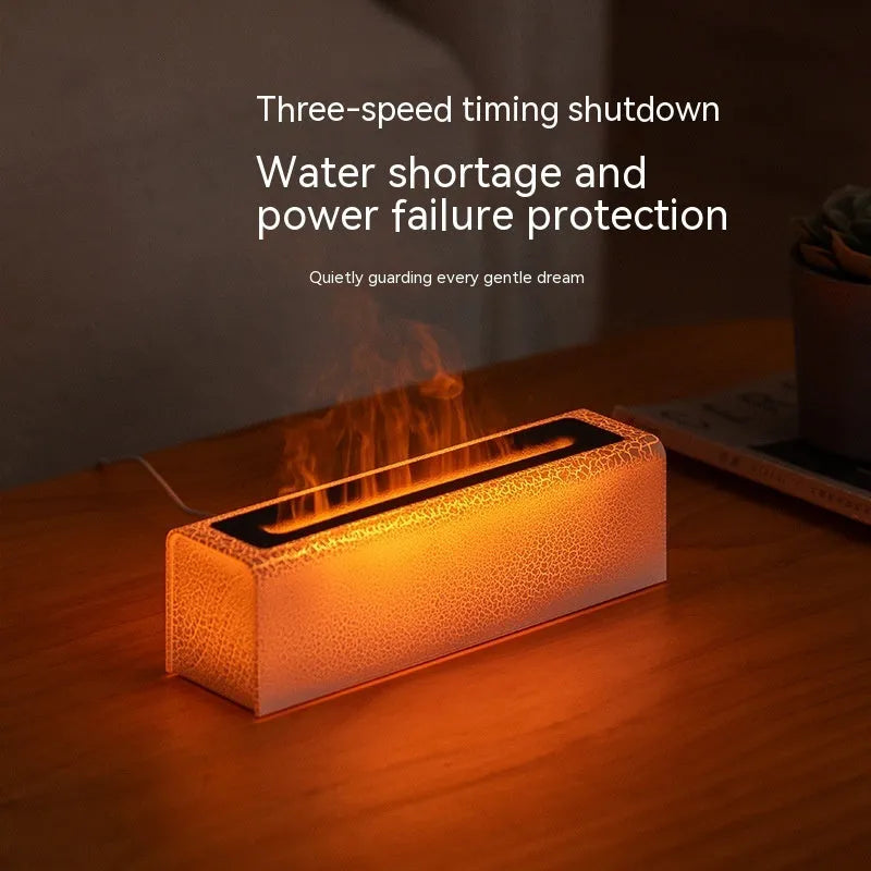 Square desktop aroma diffuser humidifier with colourful flame LED lighting effect