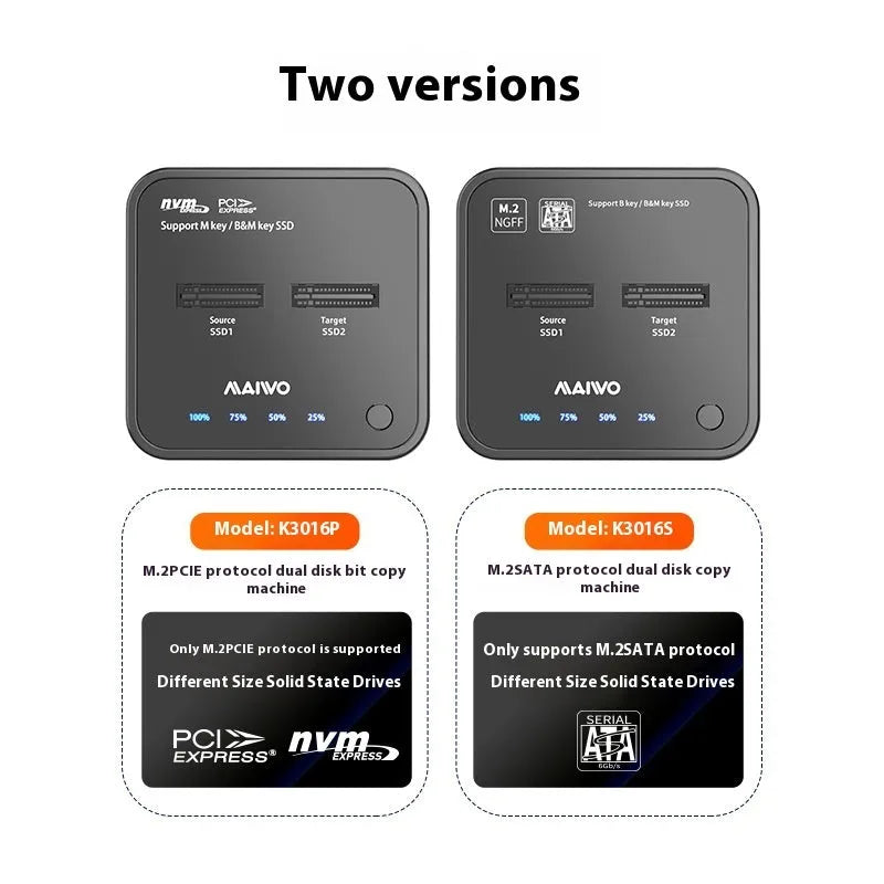 MAIWO K3016 M.2 solid state hard drive dock copier with data cables and power adapter