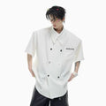 Men's loose fit short-sleeved summer shirt with lapel collar in white, black and blue colour options