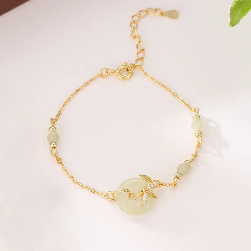Women's antique style safety buckle bracelet in 925 sterling silver with Hetian jade accents
