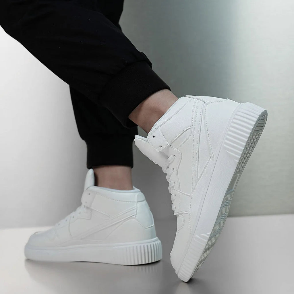Men's white casual shoes with round toe and microfiber upper for autumn and winter leisure wear