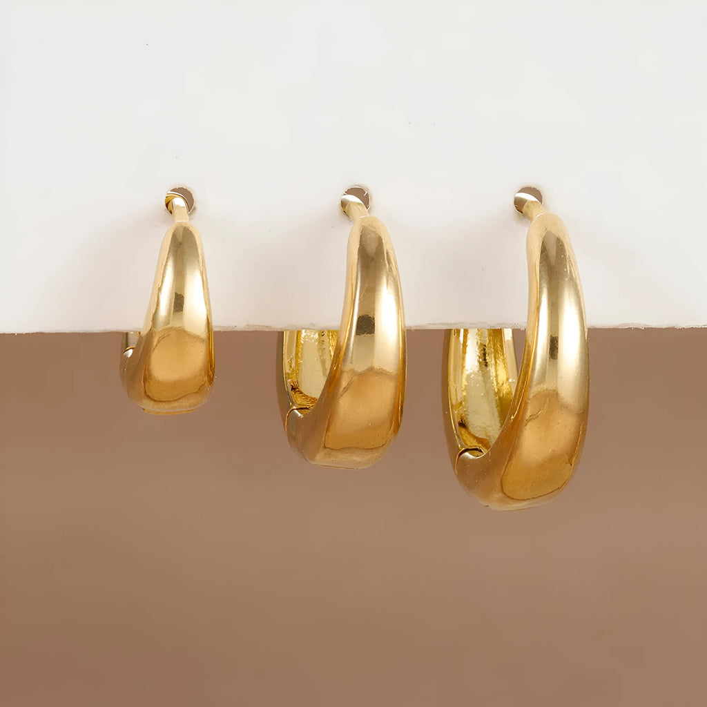 Geometric copper earrings 3-piece set in gold tone with electroplated glossy finish and round design