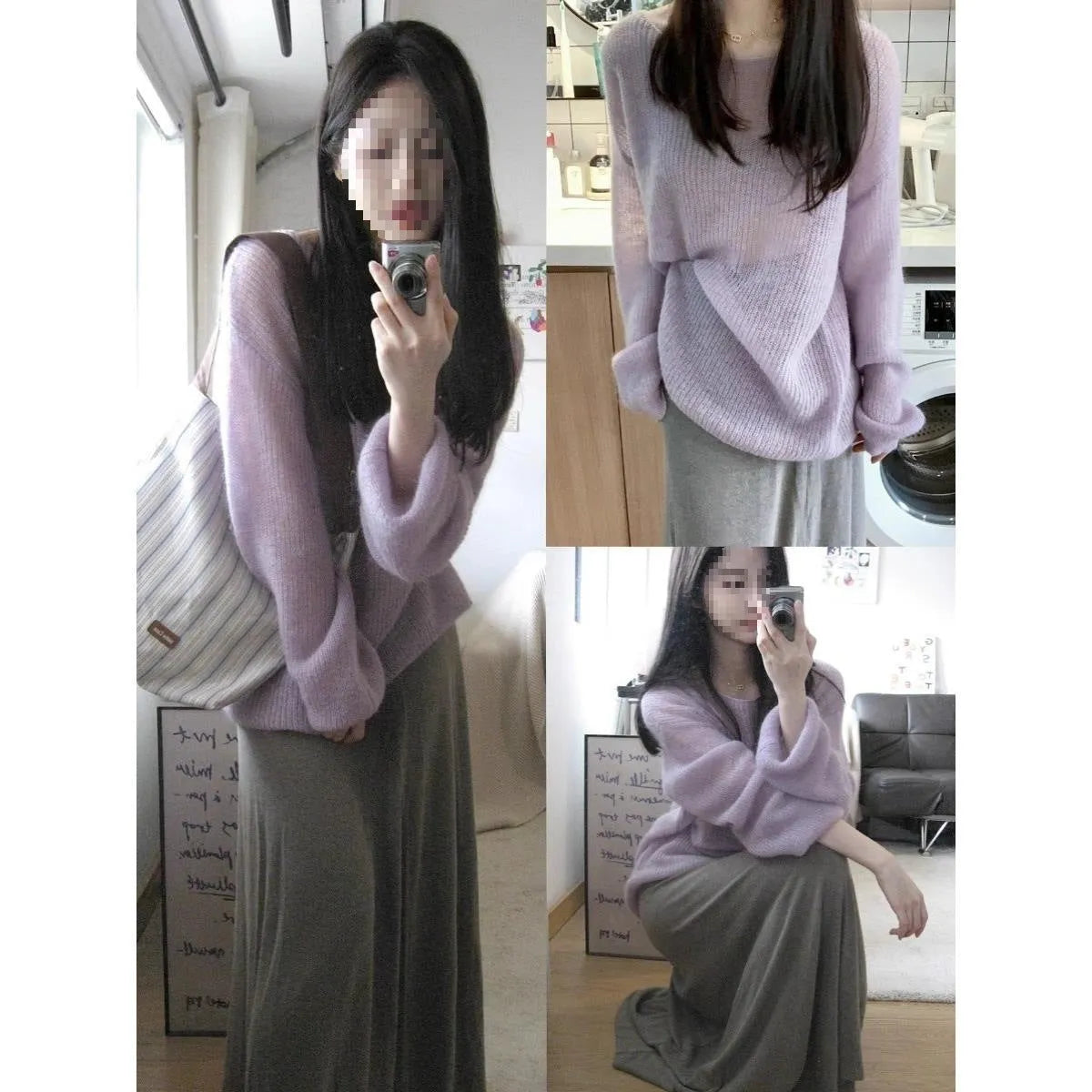 Purple sleeveless blouse with round neck and hollow out detailing on lightweight ice silk fabric